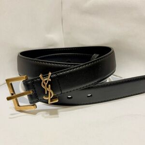 Saint Laurent Black Belt with Gold YSL Buckle